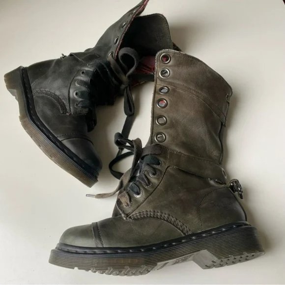 Doc Martens Gray Green Boots Size 6 US Womens Triumph 1914 Fold Over Plaid - Picture 12 of 16